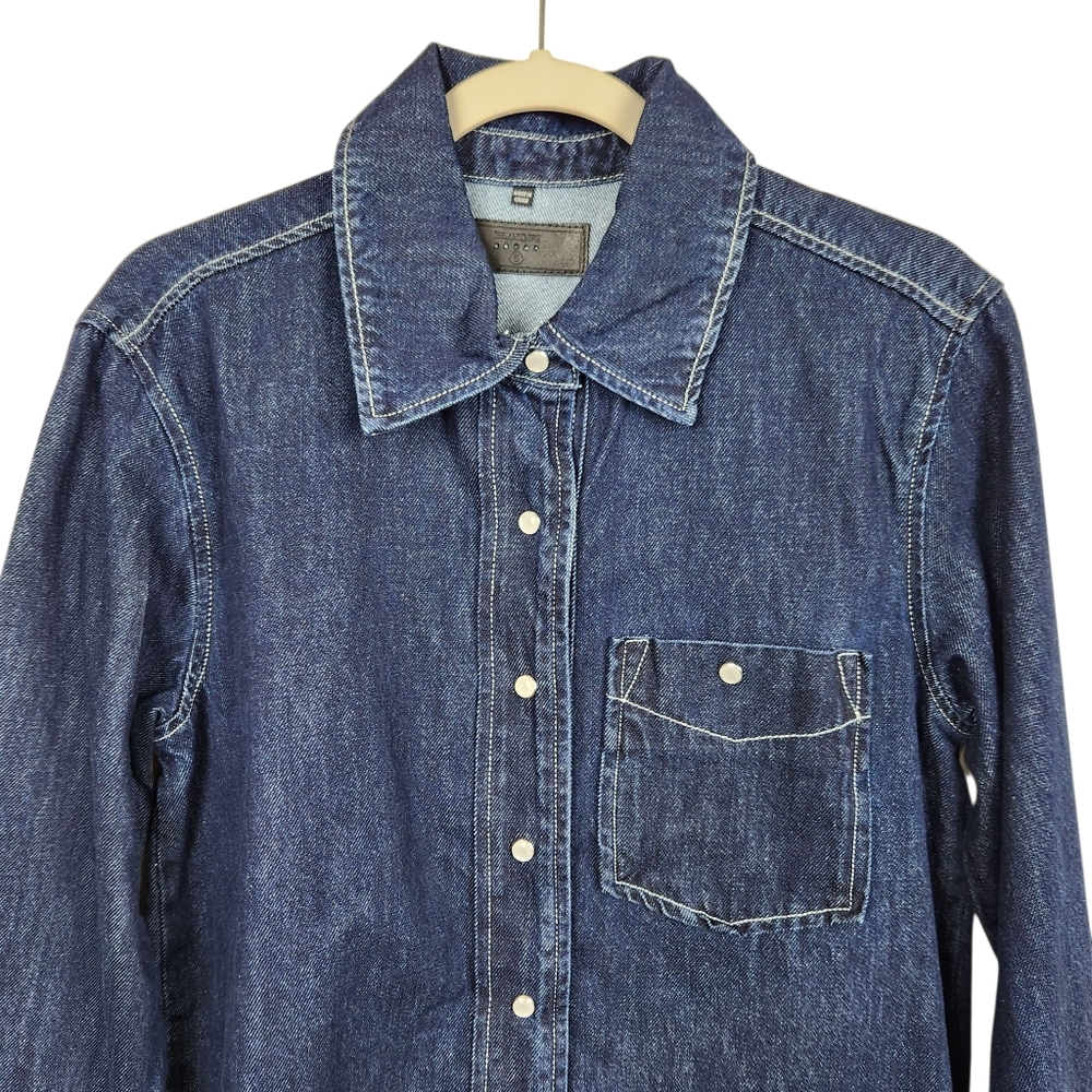 Blank NYC Shot Caller NWT Pearl Snap Dark Wash LS Denim Shirt Womens Size S - Picture 4 of 15